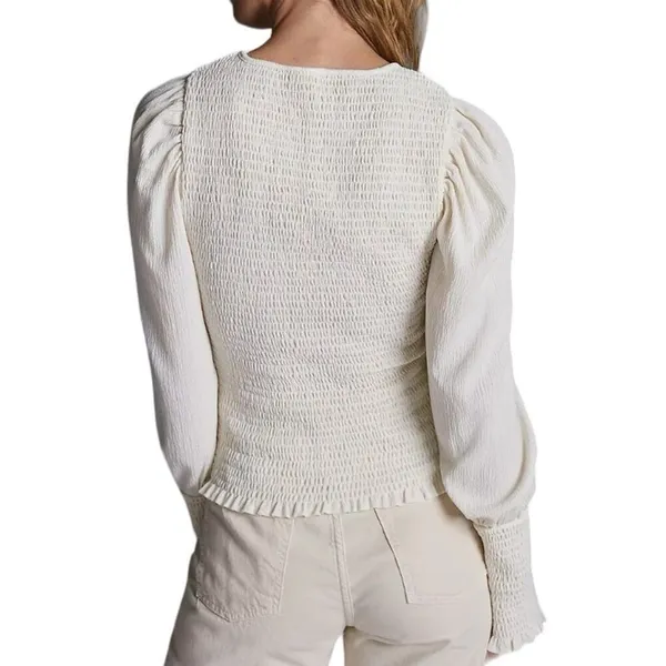 Anthropologie Smocked Puff Sleeve Ivory Cream Top size small Femine - Image 3