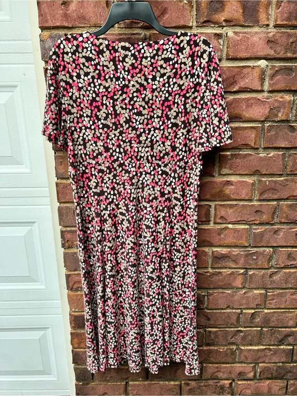 Chaps Black Dress with Pink and Cream Dot Print, V-Neck Midi - Image 5