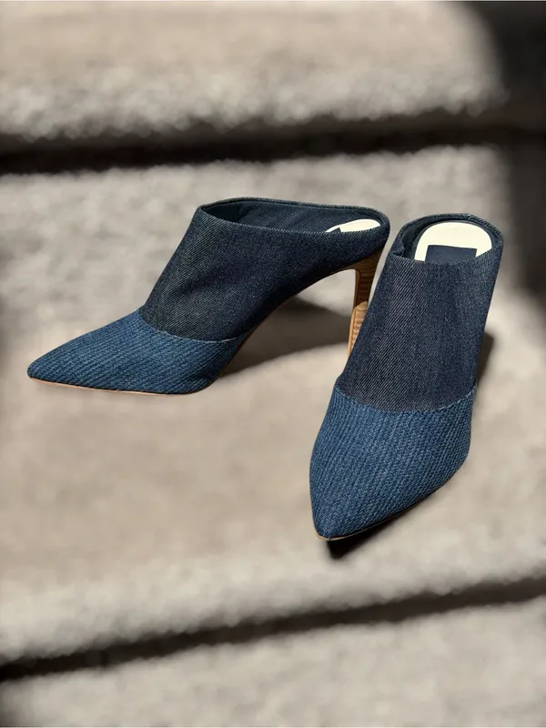 Dolce Vita Cinda Denim Pointed Toe Mule Heels‎ Slip On Stiletto Minimalist Chic - Image 3