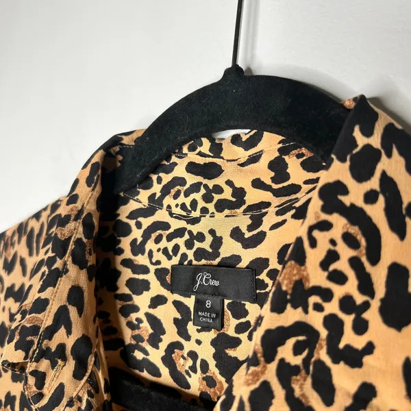 J. Crew Leopard Rufle Silk Blouse Size 8 - Image 3