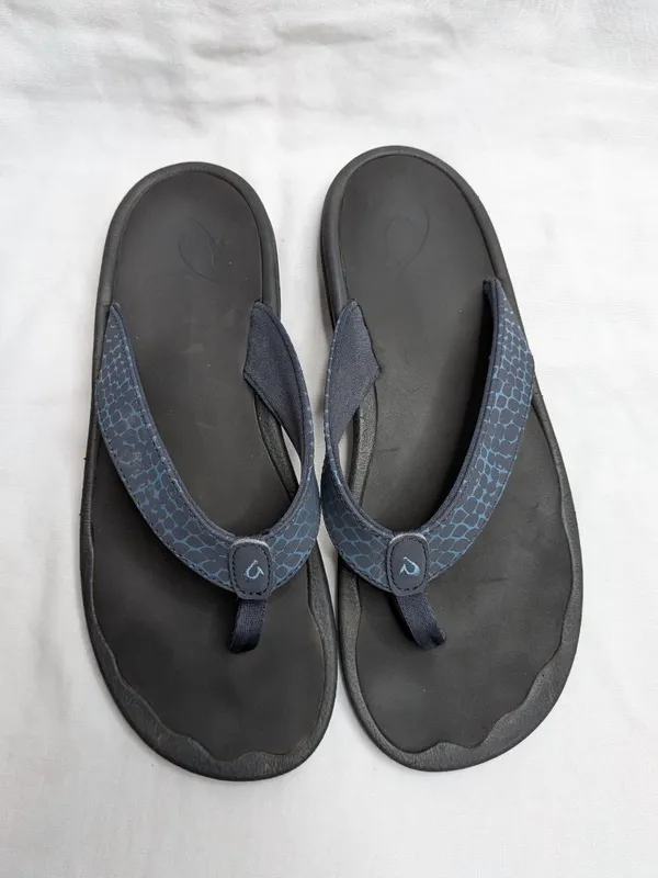 Olukai Womens Ohana Pa'i Flip Flops Beach Sandals US 9 Black Blue - Image 2