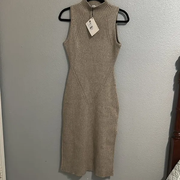 New with tags by Love Bonito Katrin Turtleneck Midi Dress Sleeveless Tan Knit - Image 5