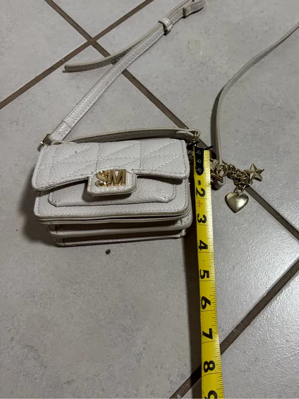 Steve‎ Madden Women Beige/White Quilted Mini Micro Crossbody Bag Charms. - Image 5