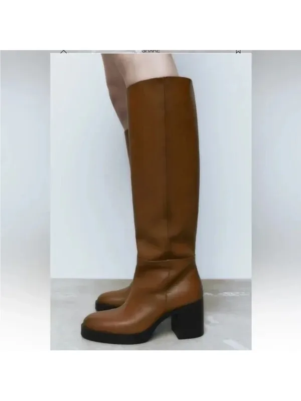 Zara Cow Leather Block Heel Knee Lenght Boots, Size Uk 8/Eur 41, Bnwt🏷 No Box - Image 5
