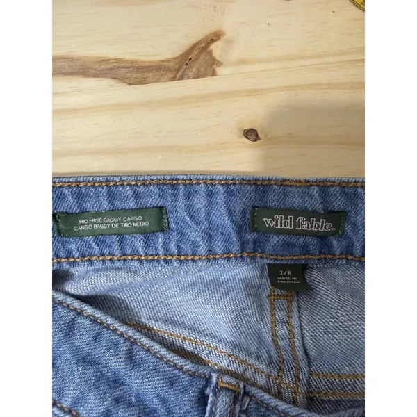 Wild Fable Women’s Mid Rise Baggy Cargo Jeans Blue Denim Wide Leg Utility Size 2 - Image 10