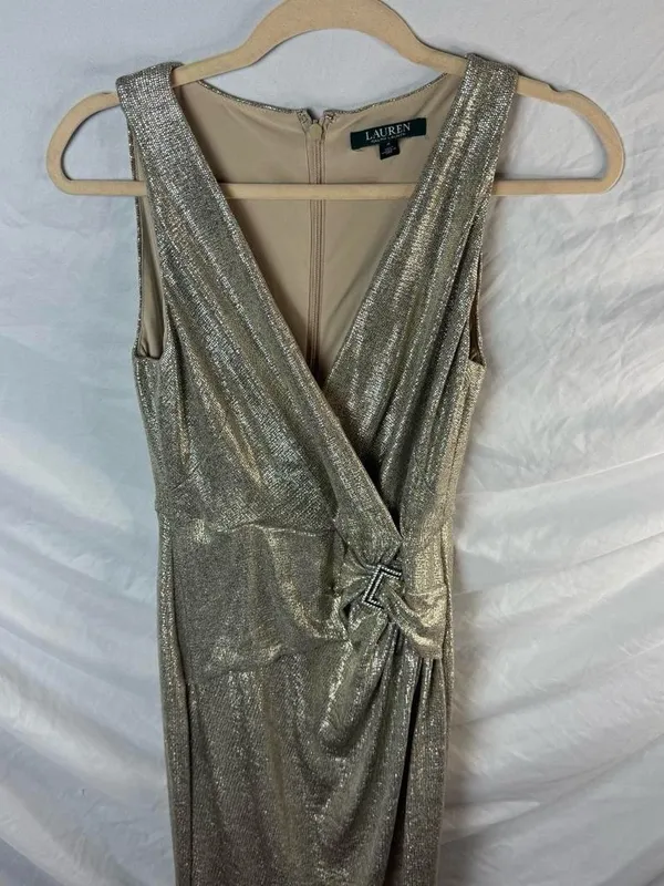 Lauren Ralph Lauren Gold Metallic Evening Gown / Arlenis metallized evening dres - Image 4