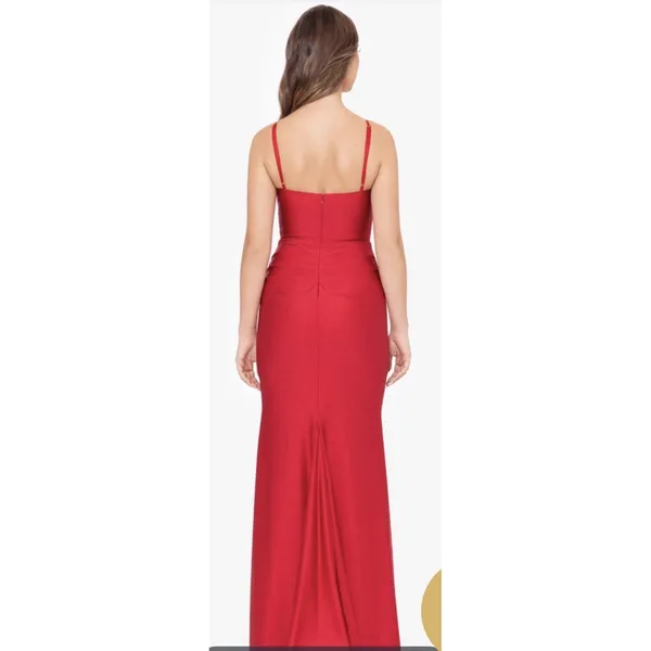 Betsy And Adam A26239 Red Satin Evening Gown Size 8 Corseted - Image 3