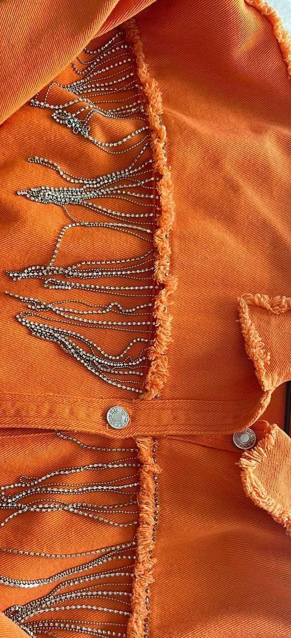 Denim Style Jacket Orange Size M - Image 6