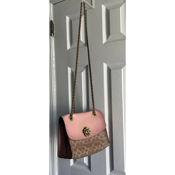 COACH Parker 30585 Pink C Logo Canvas Leather Shoulder Crossbody‎ Bag - Image 2