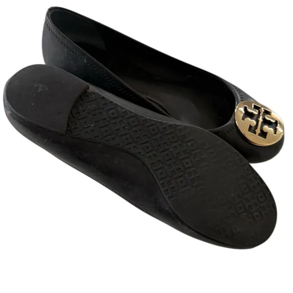 Tory Burch Black Leather Reva Logo Round-Toe Ballet Flats - Image 8