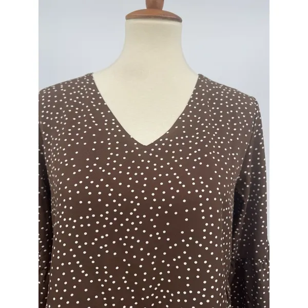 Baby Doll Polka Dot Tiered Midi Dress Brown Cream Balloon Sleeves Boho Western S - Image 3