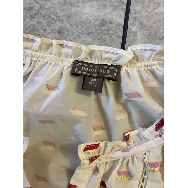 Point Sur J.Crew White Metallic Arrow Clip Dot Blouse M K5264 HO18 - Image 2