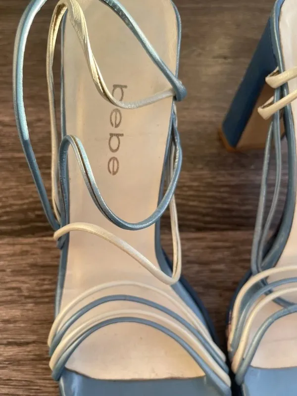 Vintage bebe leather strappy heeled sandals square open toe Women’s 8.5 Spain - Image 2