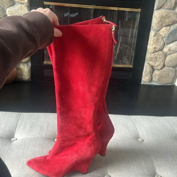Kate Spade Women's Red Suede Boots Size 7 - Image 9