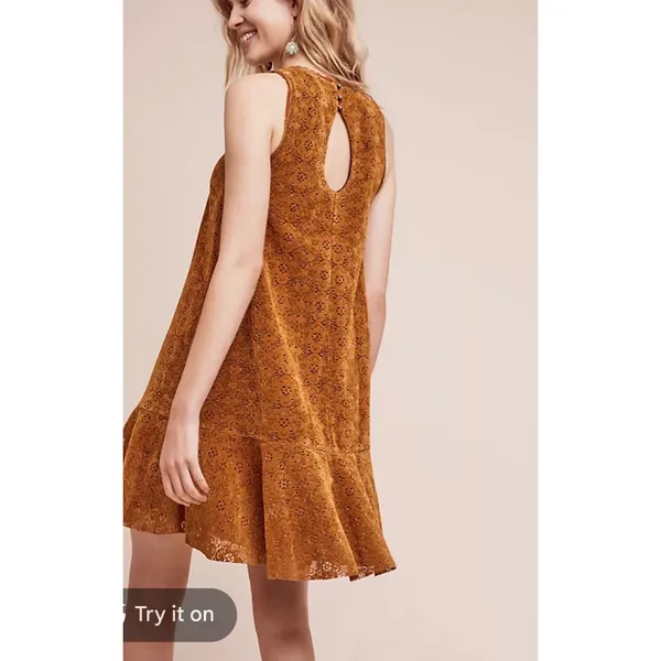Maeve Anthropologie Lace Ruffle Hem Shift Dress 10 Boho dainty floral retro whim - Image 9