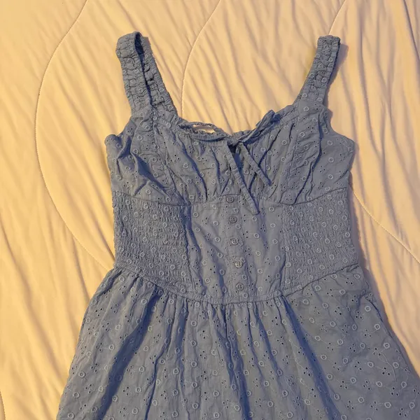 Sim & Sam Blue eyelet lace maxidress with tie front and pockets - Image 2