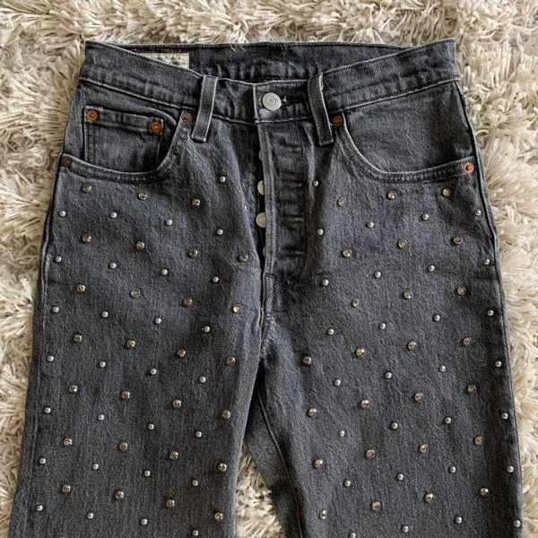 Levi's Black/Grey 501 Bejeweled Rock Stud High Waisted Jeans - Image 5