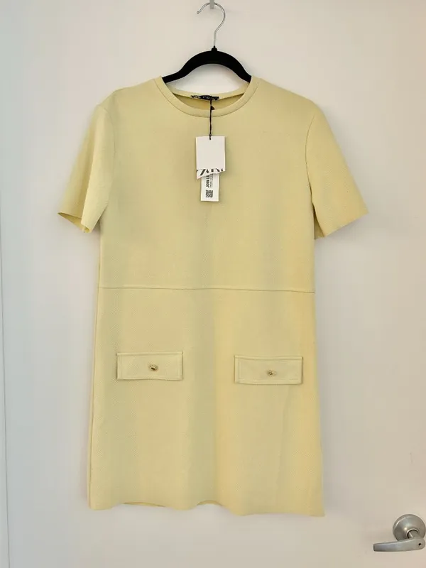 Zara Pastel Yellow Faux Suede Mini Dress Euro Summer Vactation Size S NWT - Image 3