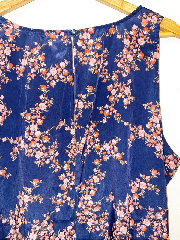 Old Navy Fit & Flare Navy Blue Dress with Pink Floral Print - Image 10