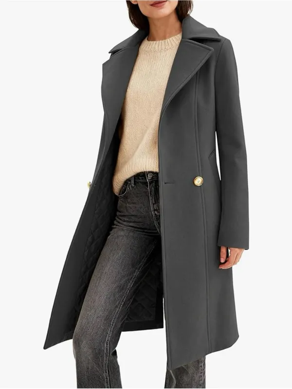 Women's Dark Grey Pea Coat Long Sleeve Regular Fit Overcoat Winter Outerwear AW6 - Image 5
