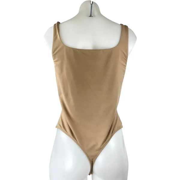 Aritzia Babaton Brown Tan Sleeveless Square Neck One Piece Bodysuit Tank Top XL - Image 2
