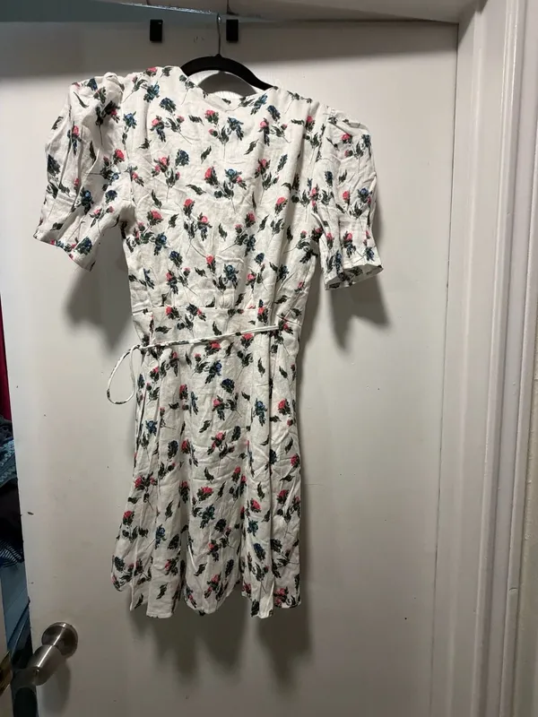 Olivaceous Floral Print Puff Sleeve Wrap Mini Dress - Image 2