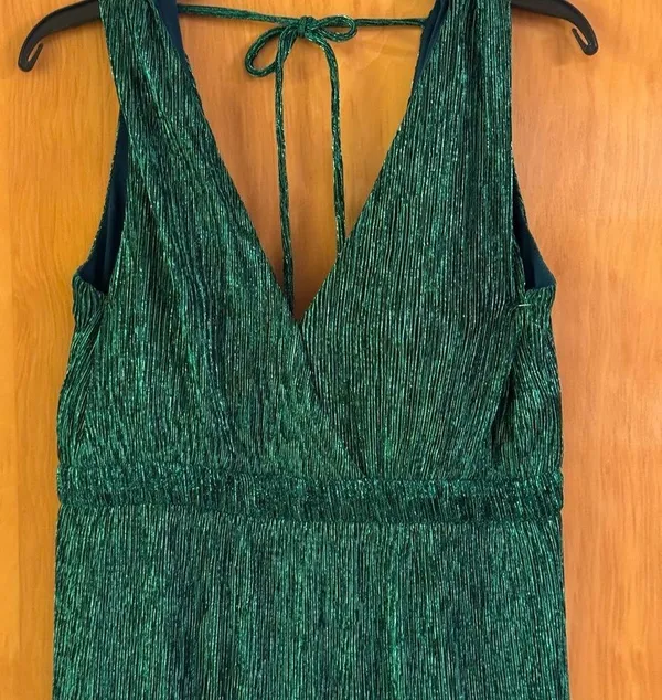Emerald Green Sparkle Full Length Dress Size L - Image 4