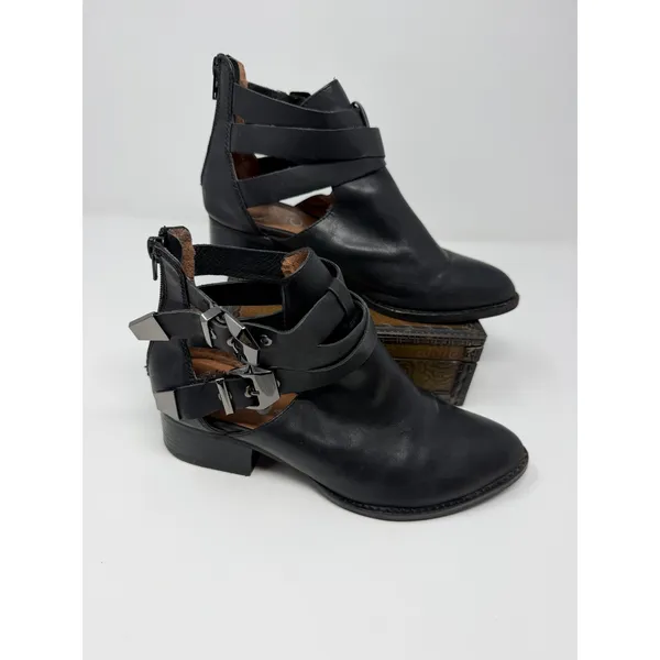 Jeffrey Campbell Everly Black Leather Cutout Buckle Ankle Boots Ibiza Last 7 - Image 2