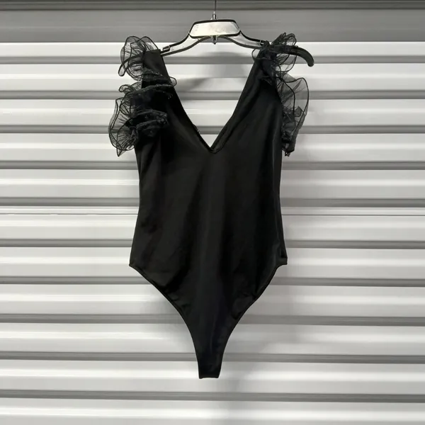 Zara Bodysuit Top Medium Black Fairy Balletcore Dark Romantic Whimsigoth Blouse - Image 3