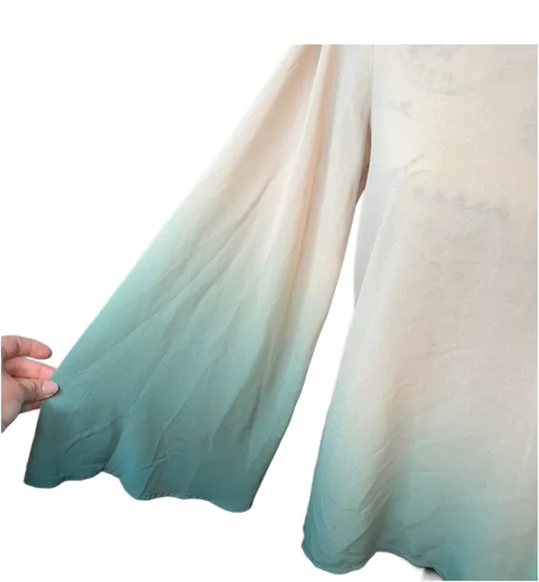 Altar'd State Bell Sleeve V-Neck Ombré Teal Gradient Top - Image 6