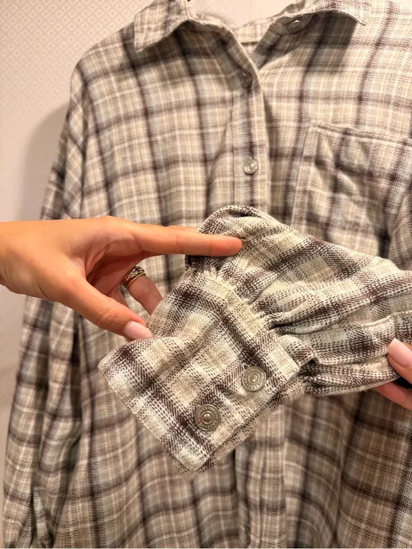 NWT We The Free Cream and Brown Plaid Button-Down Shirt Size XL - Image 10