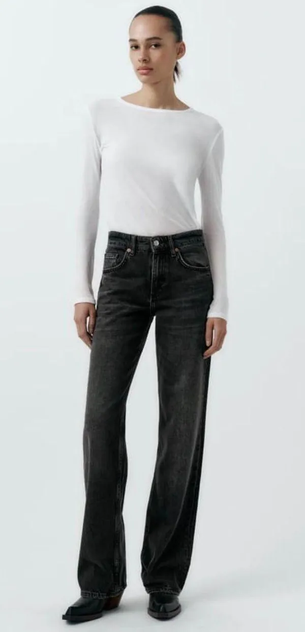 ZARA Black Mid-Rise TRF Wide Leg Jeans - Image 3