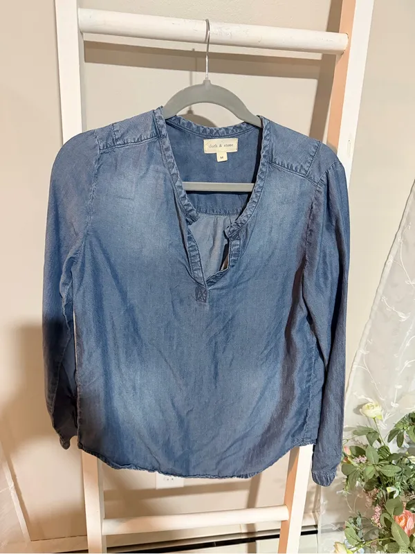 cloth & stone Washed Blue Denim-Effect Long-Sleeve Top - Image 2