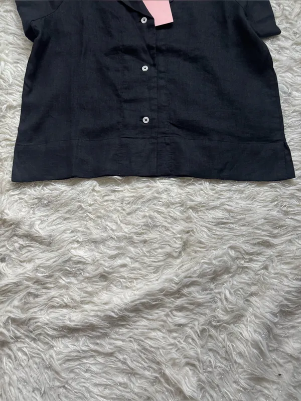 Quince 100% European Linen Black Women’s Short-Sleeve Button-Down Shirt Size XS - Image 12