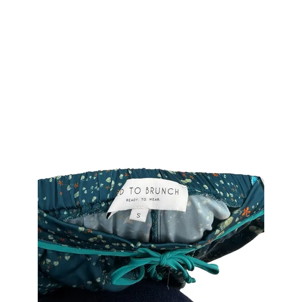 Bed To Brunch Botanical Pajama Lounge Pants Teal Satin Feel Drawstring Small‎ - Image 11