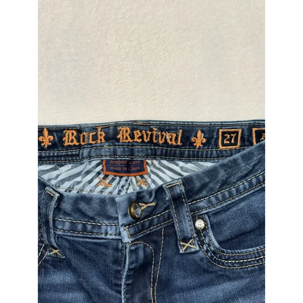 Rock Revival Women's Alivia Skinny Dark Wash Low Rise Jeans Studded Sz 27 - Image 3