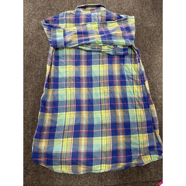 Lauren Ralph Lauren Madras Plaid Shirt Womens M Blue Green Pink RL Monogram - Image 7