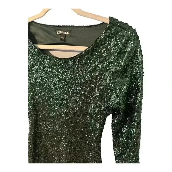 Express‎ Green Sequin Mini Sheath Open Back Dress, Size 2 - Image 4