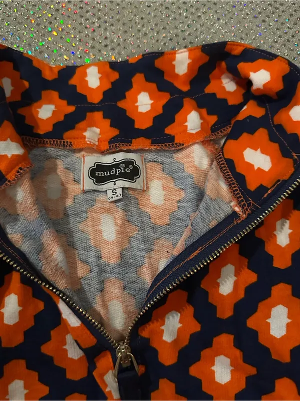 Mud Pie Orange Navy White Geometric 1/4 Zip Pullover NWOT SZ s - Image 2