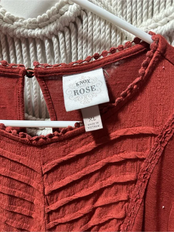 Knox Rose Burnt Orange Short-Sleeve Pintuck Front Top - Image 2