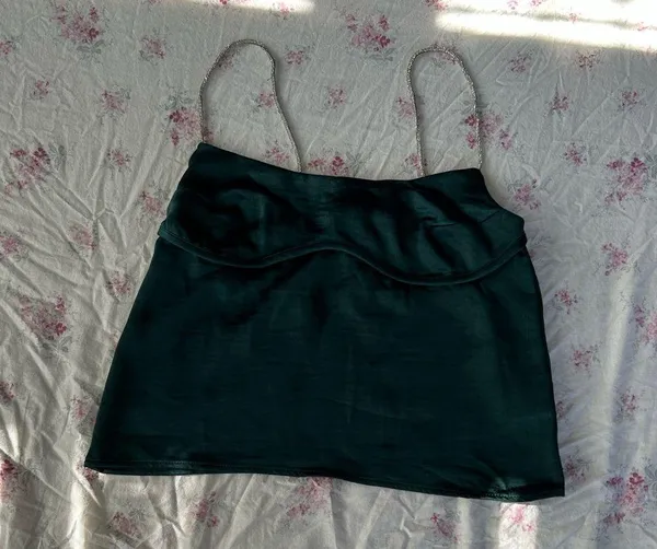Rhinestone emerald green satin bustier cami - Image 3