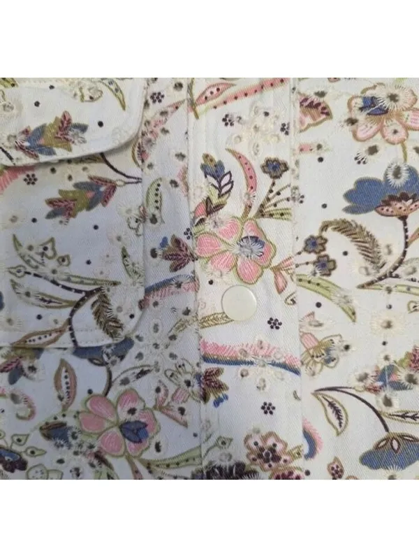 Solitaire Floral Eyelet Button Up Shirt Jacket Medium - Image 4
