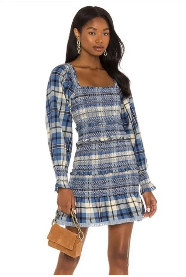 Love Shack Fancy blue and cream plaid dress - Image 2