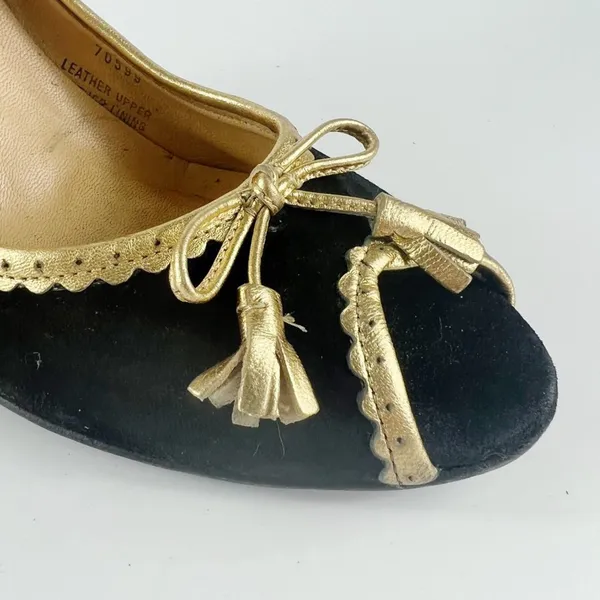 J. Crew Vintage Isabella Black Suede Gold Trim Peep Toe Heels Shoes Women 8.5 - Image 10
