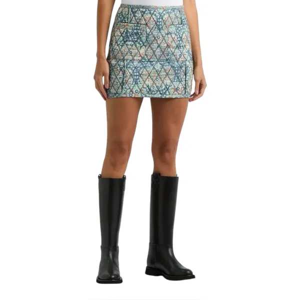 FREE PEOPLE Quilted Darla‎ Floral Print Blue Mini Skirt Patch Pockets Boho XS - Image 2