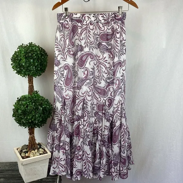 Ann Taylor Paisley Print White & Pink A Line Maxi Full Length Skirt S - Image 2
