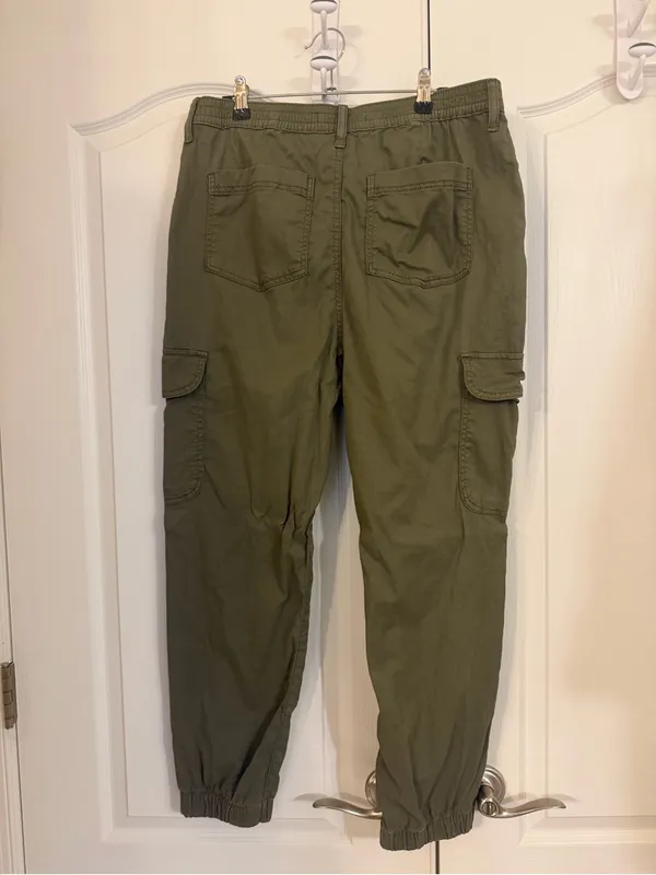 Olive Green Women’s Cargo Jogger Pants with elastic leg! - Image 2