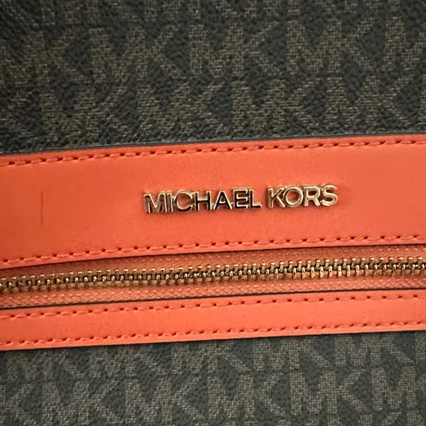 Michael Michael Kors Brown Tote with Orange Trim and Logo Print - Image 12