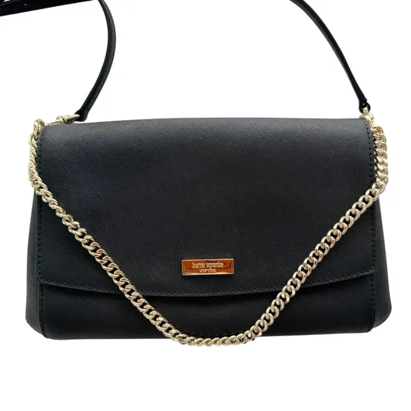 Kate Spade Laurel Way Greer Crossbody Purse Black Leather Chain Large Clutch - Image 3