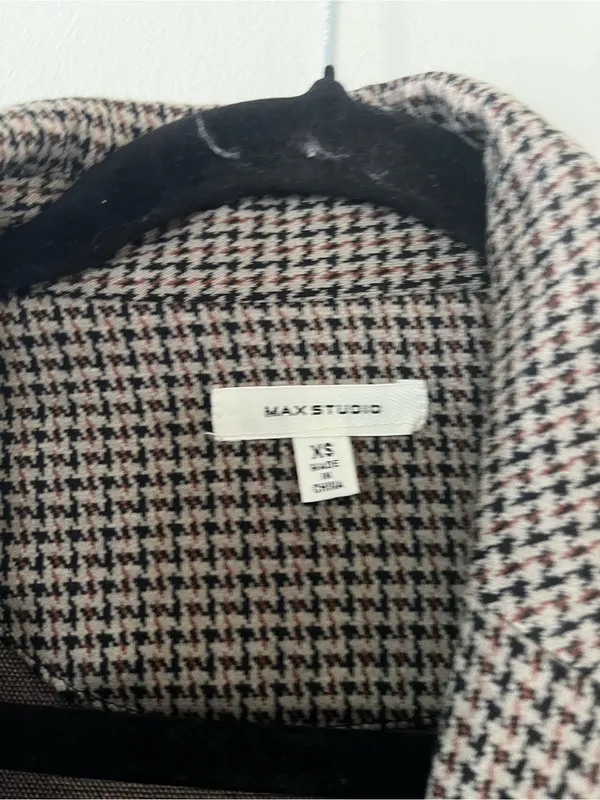 Max Studio Brown Black Houndstooth Blazer Midi Dress XS Preppy Quiet Luxury - Image 2